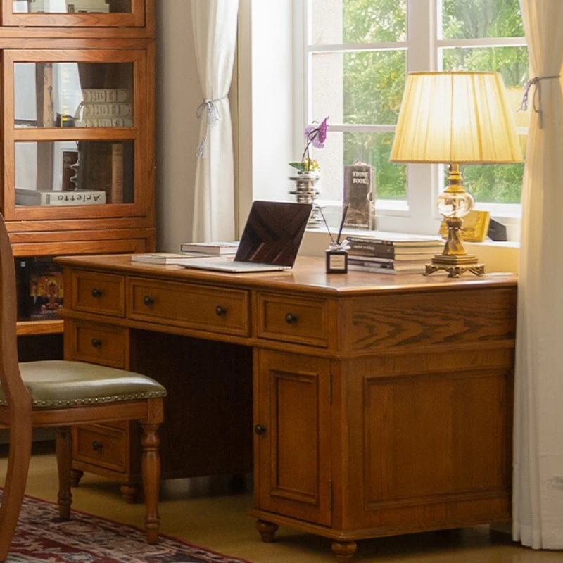 American solid wood desk boss table office computer table and chair combination class desk retro calligraphy table study writing
American solid wood desk boss table office computer table and chair combination class desk retro calligraphy table study writing