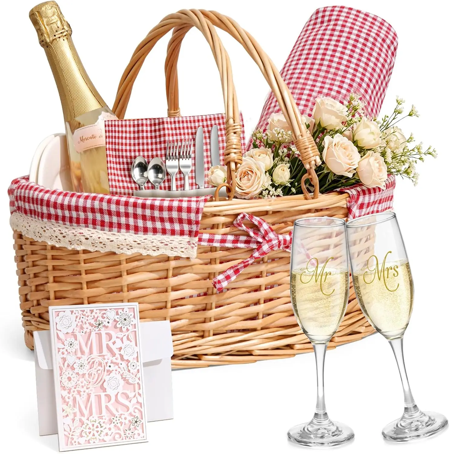 Wedding Picnic Basket for Two with Waterproof Blanket Plates Cutlery and Mr Mrs Glasses
Wedding Picnic Basket for Two with Waterproof Blanket Plates Cutlery and Mr Mrs Glasses