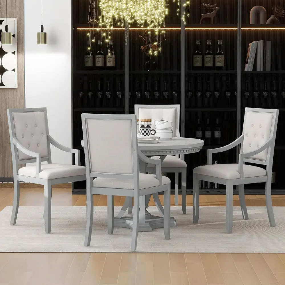 4-6 Seater Antique Gray Oak Solid Wood Dining Table with Upholstered Chairs, Space-Saving Design
4-6 Seater Antique Gray Oak Solid Wood Dining Table with Upholstered Chairs, Space-Saving Design