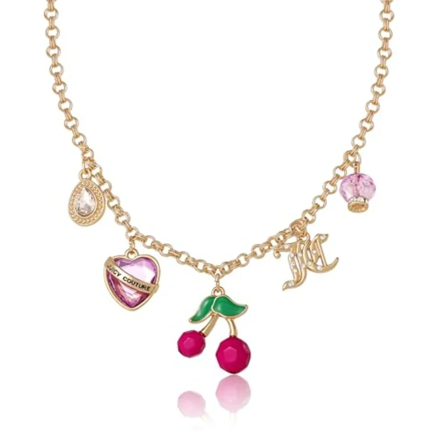 Juicy Couture Cherry Necklace for Women 18"+2", Gold-Tone Charm Necklace with 5 Charms, Juicy Gifts
Juicy Couture Cherry Necklace for Women 18"+2", Gold-Tone Charm Necklace with 5 Charms, Juicy Gifts