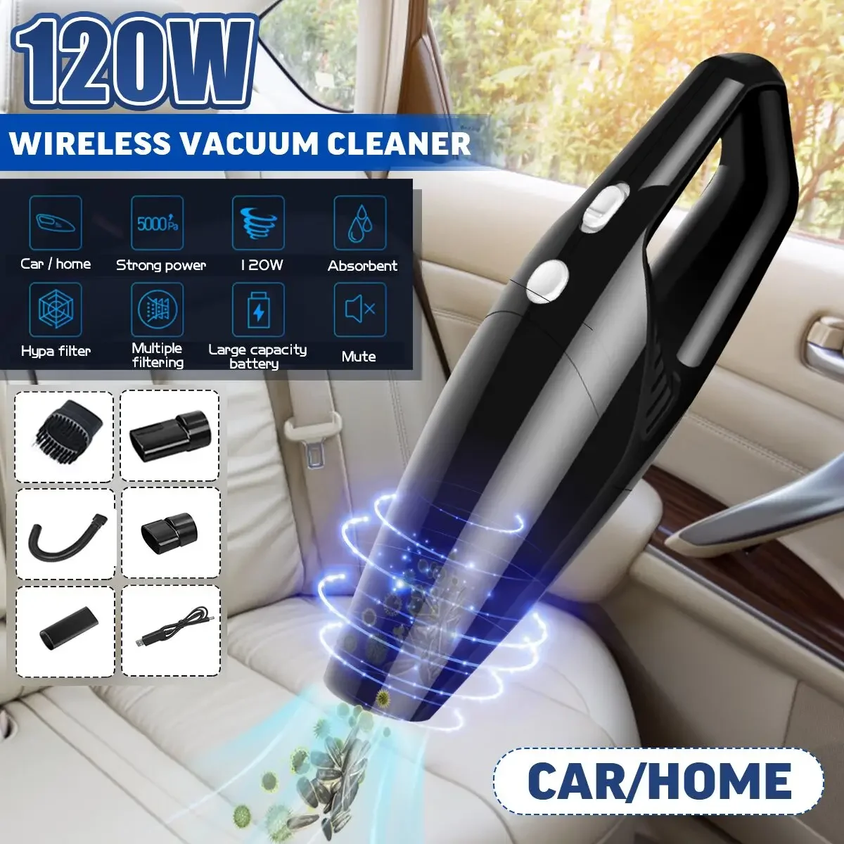 120W 5000PA Cordless Hand Held Vacuum Cleaner Portable Car Auto Home Wireless Portable Home
120W 5000PA Cordless Hand Held Vacuum Cleaner Portable Car Auto Home Wireless Portable Home