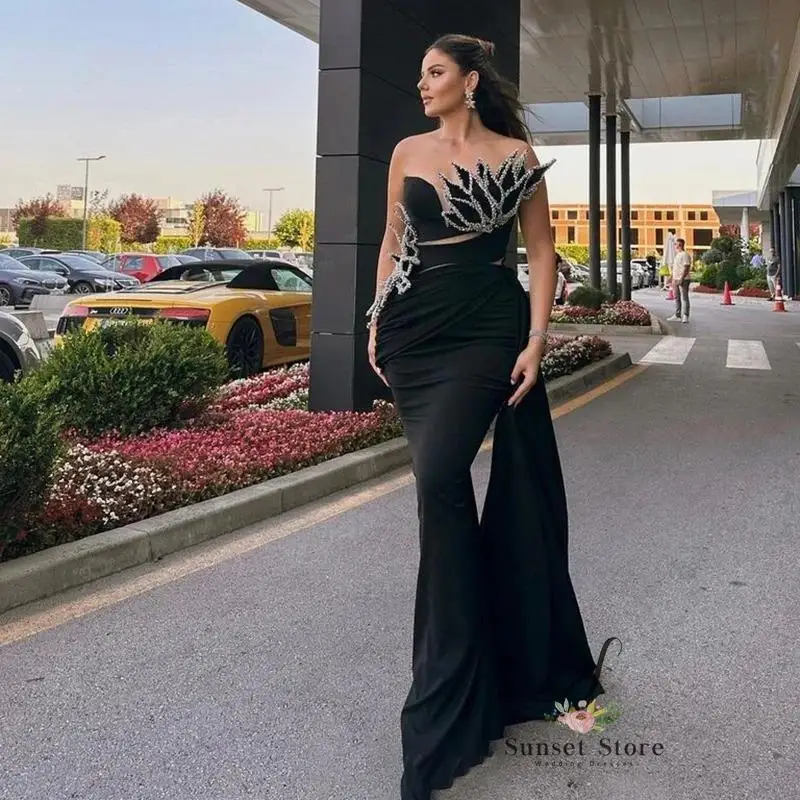 Customized Black Evening Dress For Women 2025 Sleeveless V-Neck Crystal Side Split Train Formal Party Custom Made Vestidos Larg
Customized Black Evening Dress For Women 2025 Sleeveless V-Neck Crystal Side Split Train Formal Party Custom Made Vestidos Larg