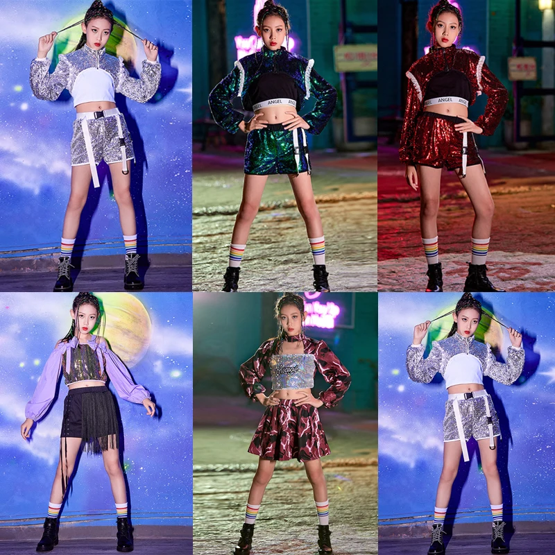 Girls Korean Group Jazz Dance Costumes Kpop Outfit Silver Sequins Top Shorts Kids Street Dance Hip-Hop Dance Clothes XS5650
Girls Korean Group Jazz Dance Costumes Kpop Outfit Silver Sequins Top Shorts Kids Street Dance Hip-Hop Dance Clothes XS5650