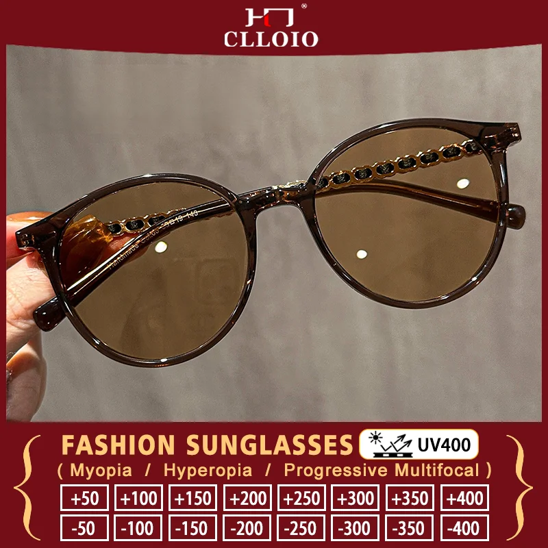 CLLOIO Elegant Ladies Round Prescription Myopia Sunglasses Chain Detail Stylish Shades For Outdoor Streetwear Holiday Daily Wear
CLLOIO Elegant Ladies Round Prescription Myopia Sunglasses Chain Detail Stylish Shades For Outdoor Streetwear Holiday Daily Wear
