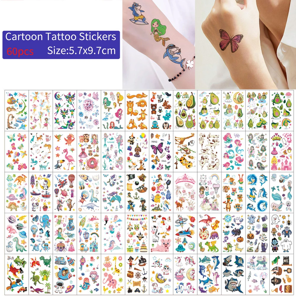 60pcs Cartoon Temporary Tattoos for Hand Butterfly Flower Shark Mermaid Balloon Unicorn Fake Tattoo Stickers Body Decor
60pcs Cartoon Temporary Tattoos for Hand Butterfly Flower Shark Mermaid Balloon Unicorn Fake Tattoo Stickers Body Decor