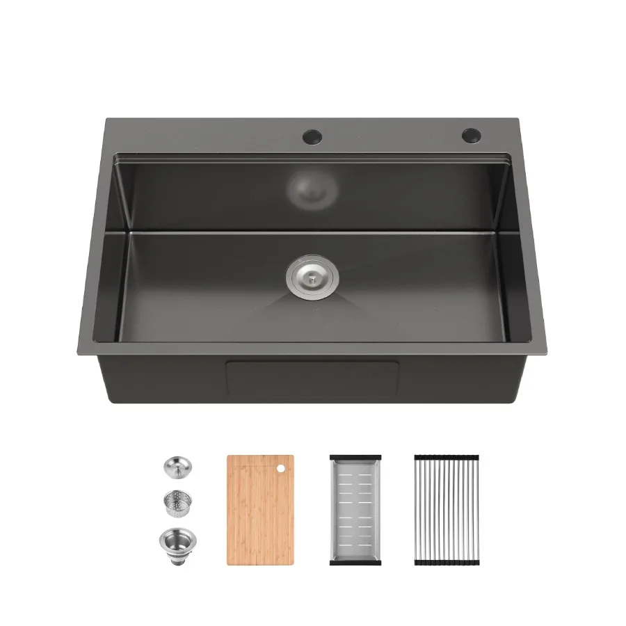 Stainless Steel Kitchen Sink, 33″x22″ Single Bowl, Overmount Handmade Sink in Black, with Cutting Board, Colander[Unable ship o
Stainless Steel Kitchen Sink, 33″x22″ Single Bowl, Overmount Handmade Sink in Black, with Cutting Board, Colander[Unable ship o