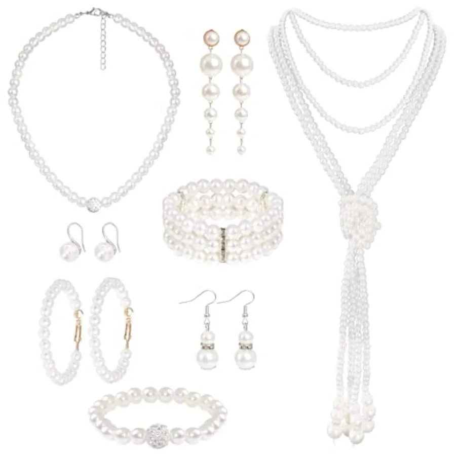 8-Piece Faux Pearl Jewelry Set for Women - Pearl Necklace, Earrings and Bracelets - Wedding, Birthday, Bridal Shower and Tea Pa
8-Piece Faux Pearl Jewelry Set for Women - Pearl Necklace, Earrings and Bracelets - Wedding, Birthday, Bridal Shower and Tea Pa