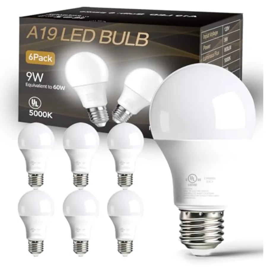 6 Pack LED Bulbs, 60 Watt Equivalent A19 Standard Bulbs, E26 Base, 800 LM, Efficient 9W Energy Saving, Non-Dimmable, 80+ CRI, 1
6 Pack LED Bulbs, 60 Watt Equivalent A19 Standard Bulbs, E26 Base, 800 LM, Efficient 9W Energy Saving, Non-Dimmable, 80+ CRI, 1