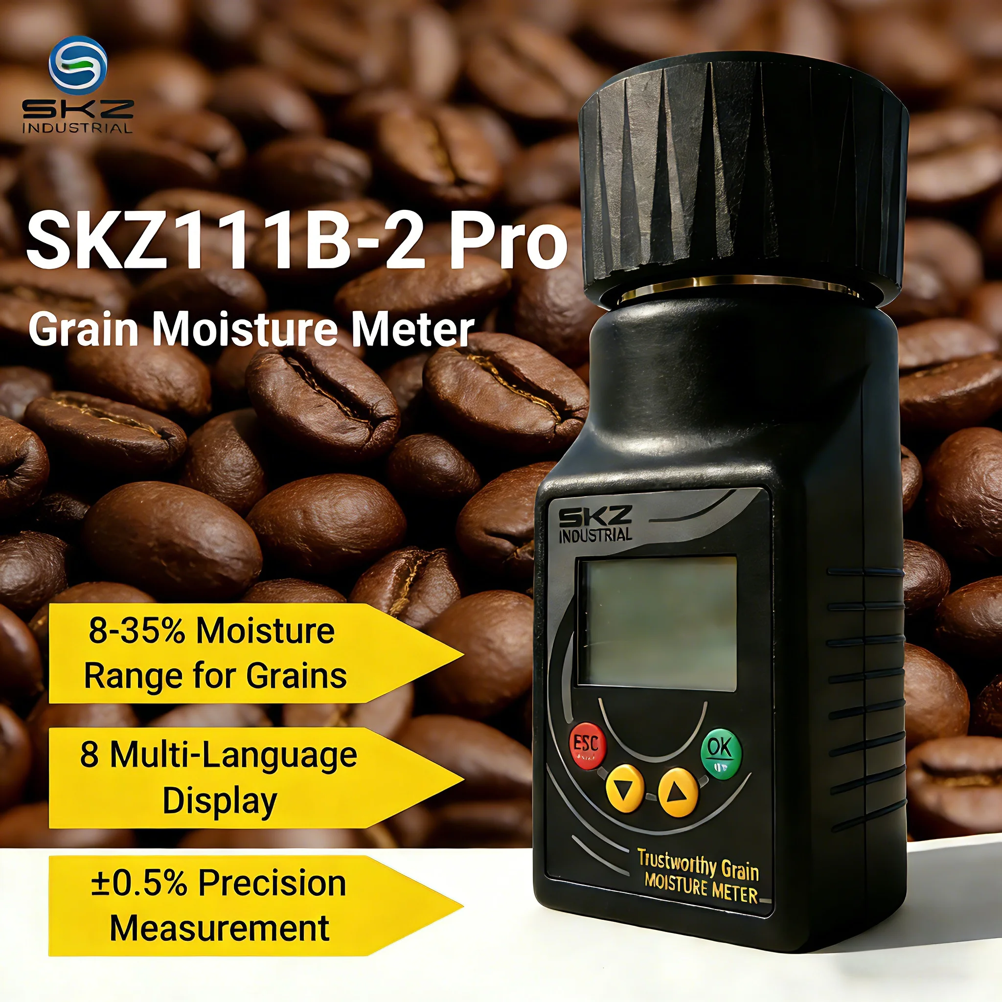 SKZ111B-2 Pro Coffee Moisture Meter Digital Coffee Bean Tester for Cocoa Bean Raw Cashew Nut 40 Grains Measurement
SKZ111B-2 Pro Coffee Moisture Meter Digital Coffee Bean Tester for Cocoa Bean Raw Cashew Nut 40 Grains Measurement