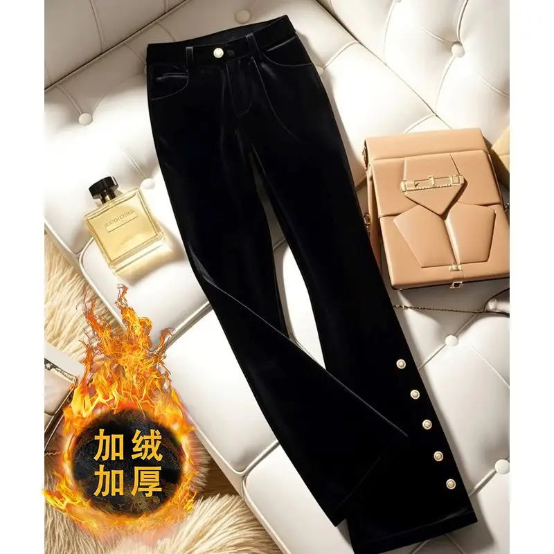 Autumn Winter Simplicity Office Lady Fleece Thick Wide Leg Women Fashion Buttons Solid Color Straight All-match Casual Trousers
Autumn Winter Simplicity Office Lady Fleece Thick Wide Leg Women Fashion Buttons Solid Color Straight All-match Casual Trousers