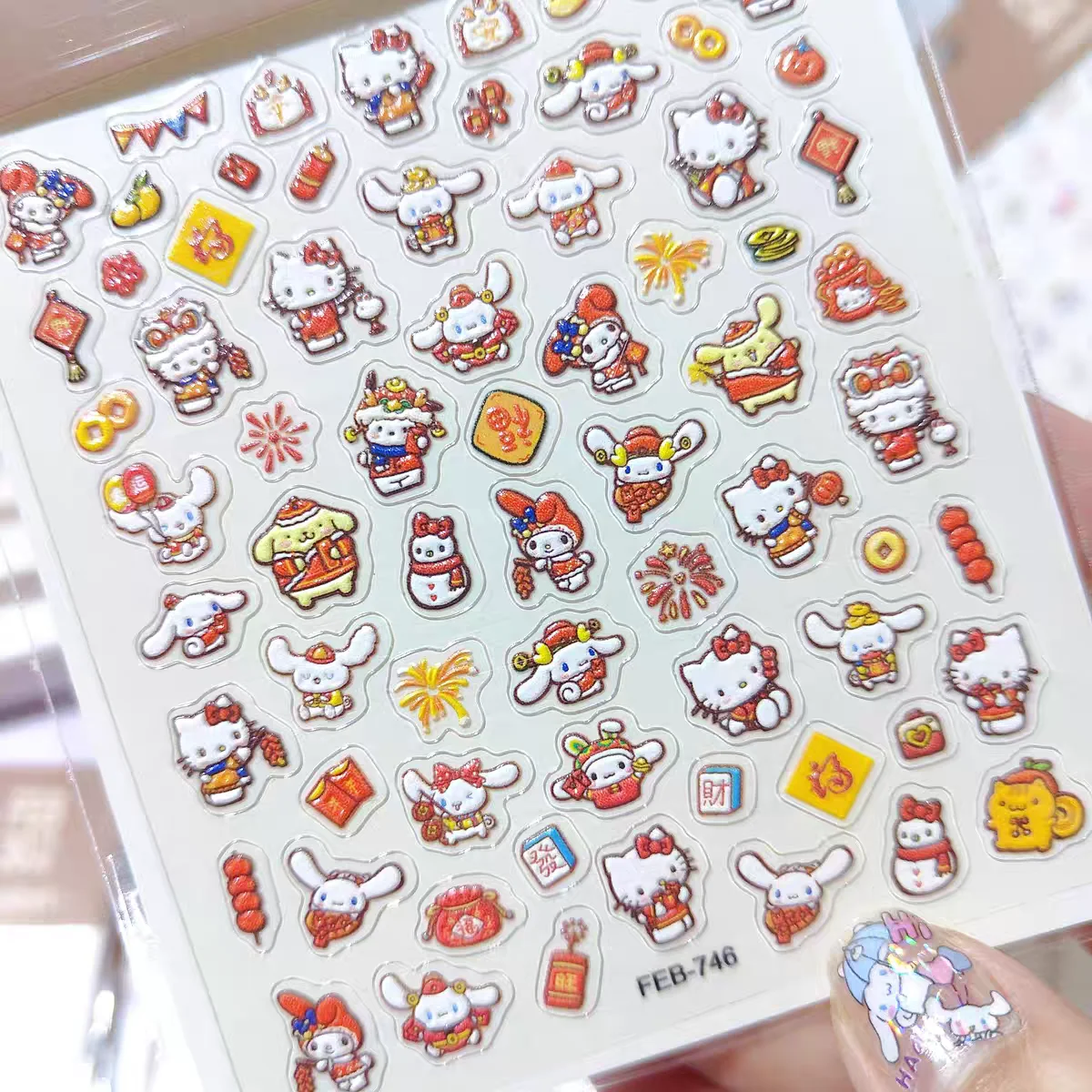 1 Sheet Sanrio HelloKitty New Year Nail Sticker Kitty Yugui Dog Cute Micro Relief Adhesive Sticker
1 Sheet Sanrio HelloKitty New Year Nail Sticker Kitty Yugui Dog Cute Micro Relief Adhesive Sticker