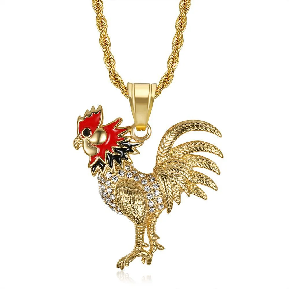 Hip Hop Iced Out Bling CZ Rooster Pendand Gold Color Stainless Steel Animal Necklace for Men Women Punk Fashion Jewelry Gift
Hip Hop Iced Out Bling CZ Rooster Pendand Gold Color Stainless Steel Animal Necklace for Men Women Punk Fashion Jewelry Gift
