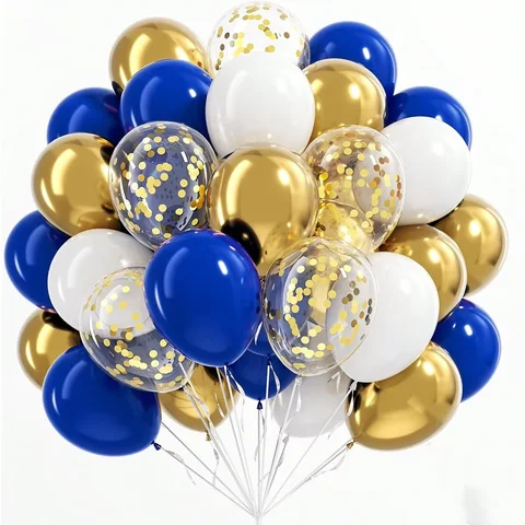 36Pcs Blue & Gold Latex Balloons - Perfect for Birthday, Wedding, Graduation & Party Decor, High-Quality Thick Latex