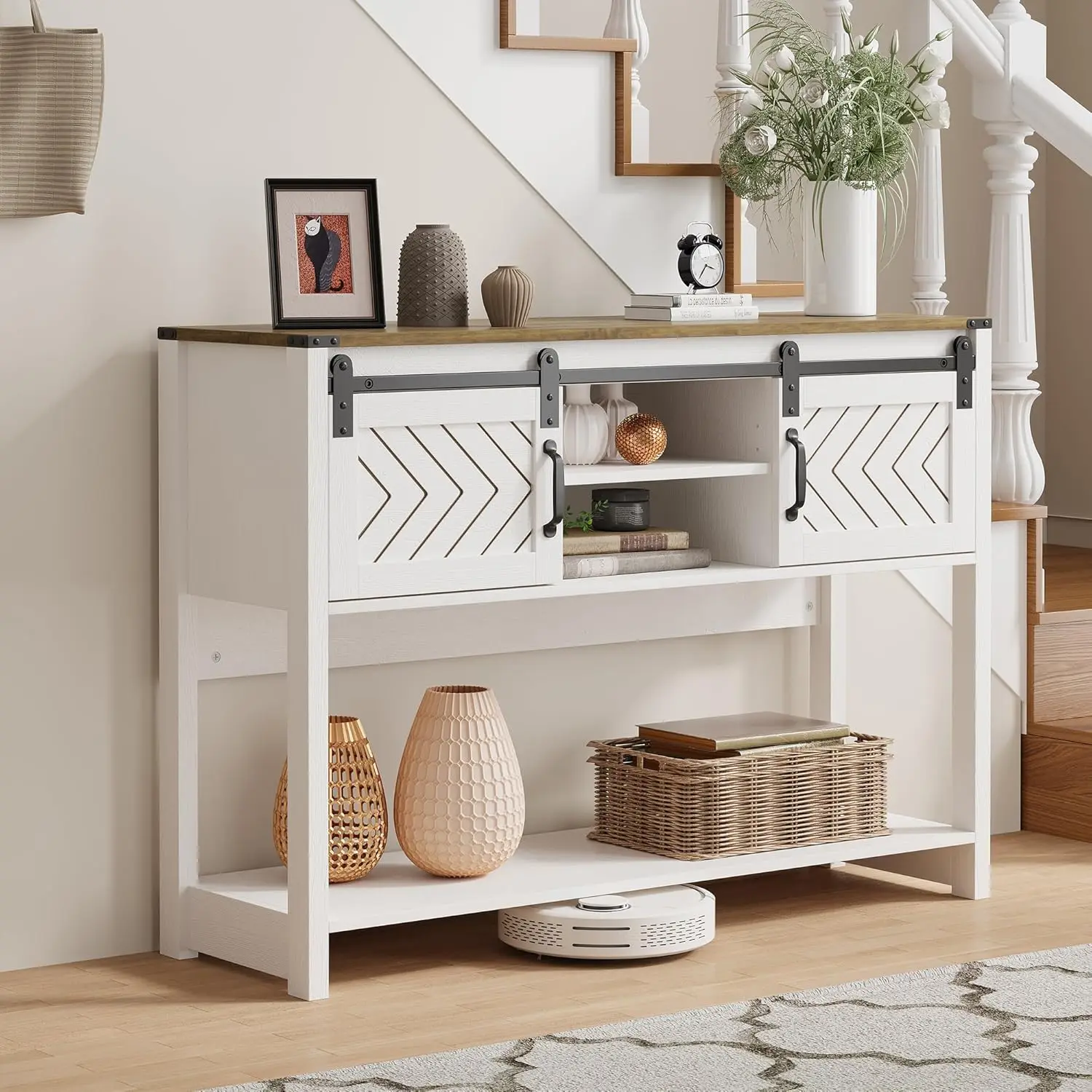 Console Table with Storage Shelf & Sliding Barn Door, Farmhouse Entryway Table with Storage, 46" Narrow Long Sofa, Customized
Console Table with Storage Shelf & Sliding Barn Door, Farmhouse Entryway Table with Storage, 46" Narrow Long Sofa, Customized