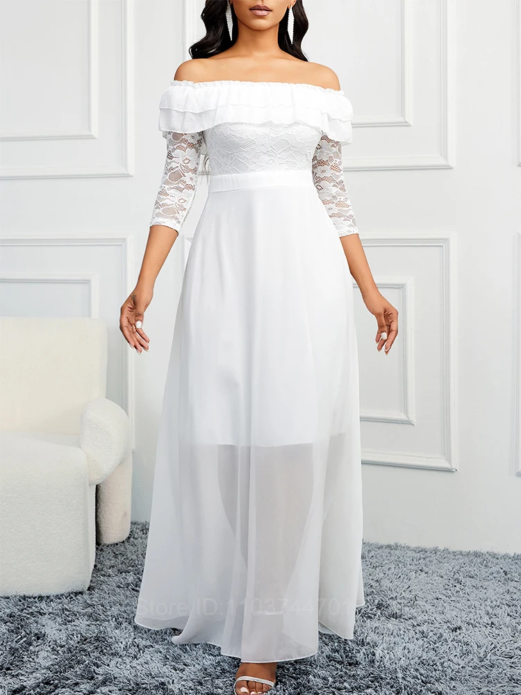 Retro Floral Lace Princess White Dresses Woman Off Shoulder Slim Long Dresses Temperament Bridesmaid Evening Dress Prom Dresses
Retro Floral Lace Princess White Dresses Woman Off Shoulder Slim Long Dresses Temperament Bridesmaid Evening Dress Prom Dresses