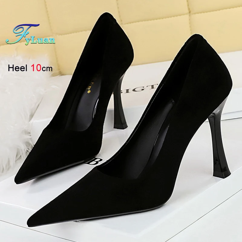 High Heel 7cm 10cm Women Black Pumps Shallow Mouth Pointed Toe Suede Comfy Single Shoe Ladies Wine Glass Heel Classic Work Shoes
High Heel 7cm 10cm Women Black Pumps Shallow Mouth Pointed Toe Suede Comfy Single Shoe Ladies Wine Glass Heel Classic Work Shoes