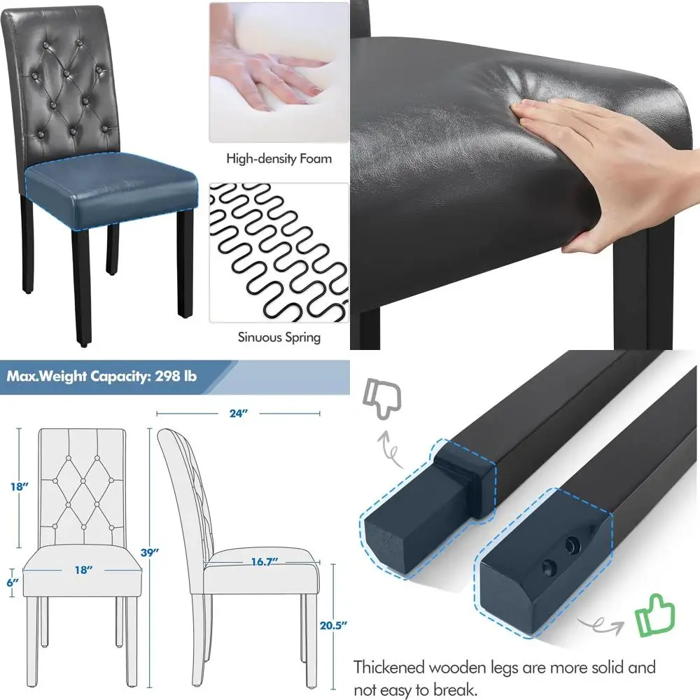 Pair of Modern Gray Leather Button-Tufted Parsons Chairs with High Back and Wooden Legs for Dining/Living Spaces
Pair of Modern Gray Leather Button-Tufted Parsons Chairs with High Back and Wooden Legs for Dining/Living Spaces