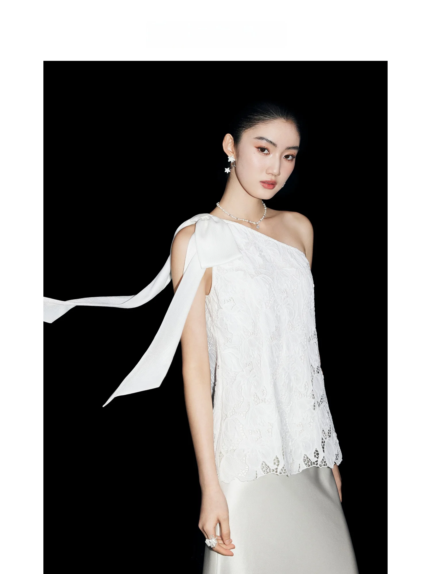 Elegant Hollow out Lace Shirt Women's Asymmetrical Shoulder Knot A-Line Top MandyZhang Design Spring Summer Fashion
Elegant Hollow out Lace Shirt Women's Asymmetrical Shoulder Knot A-Line Top MandyZhang Design Spring Summer Fashion