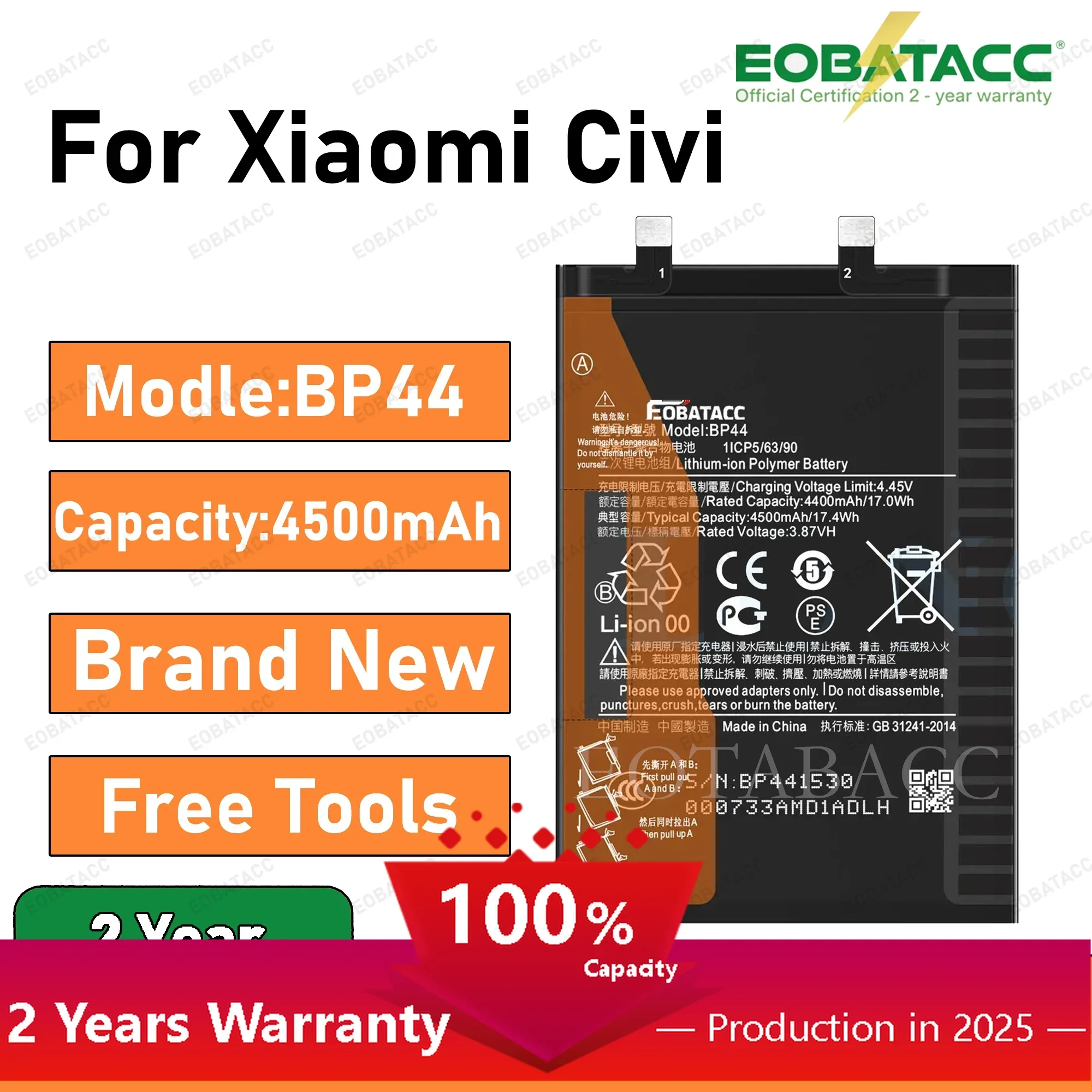 2025 Years EOBATACC 100% New High Quality BP44 Phone Battery For Xiaomi Civi / Civi 1S / Civi 2 Batteries Batteria 4500mAh+ Free
2025 Years EOBATACC 100% New High Quality BP44 Phone Battery For Xiaomi Civi / Civi 1S / Civi 2 Batteries Batteria 4500mAh+ Free