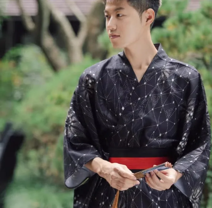 Men's Japanese Yukata Set - Black Hemp Leaf Pattern, Traditional Samurai-style Summer Kimono for Festivals or Cosplay
Men's Japanese Yukata Set - Black Hemp Leaf Pattern, Traditional Samurai-style Summer Kimono for Festivals or Cosplay