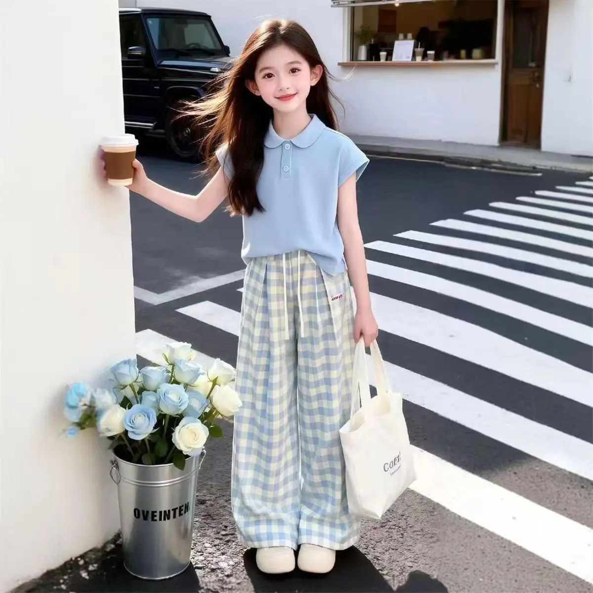 Teenage Girl Summer Outfit Fashion New Short Sleeve Polo Neck T-shirt plus Plaid Pants Two-piece Set for Children
Teenage Girl Summer Outfit Fashion New Short Sleeve Polo Neck T-shirt plus Plaid Pants Two-piece Set for Children