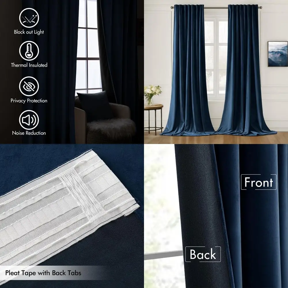 Luxury Navy Blue Velvet Curtains, 108 Long, 2-Panel Set, Pinch Pleated, Room Darkening, Thermal Insulated, Soft Blackout Drapes
Luxury Navy Blue Velvet Curtains, 108 Long, 2-Panel Set, Pinch Pleated, Room Darkening, Thermal Insulated, Soft Blackout Drapes