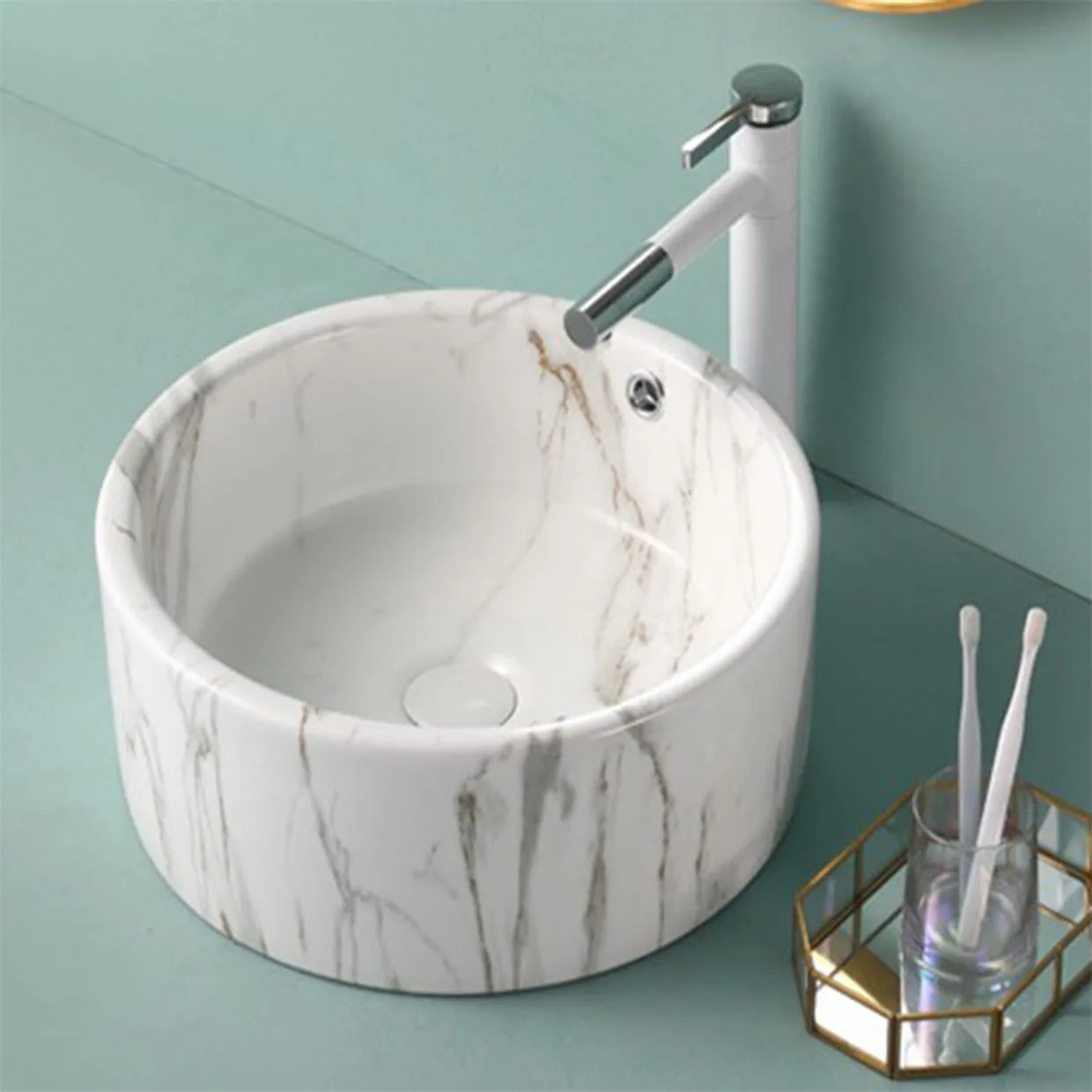 Ceramic Washbasin Marble Wash Basin Bathroom Sinks Light Luxury Style Hotel Round Washbasin Nordic art basin
Ceramic Washbasin Marble Wash Basin Bathroom Sinks Light Luxury Style Hotel Round Washbasin Nordic art basin