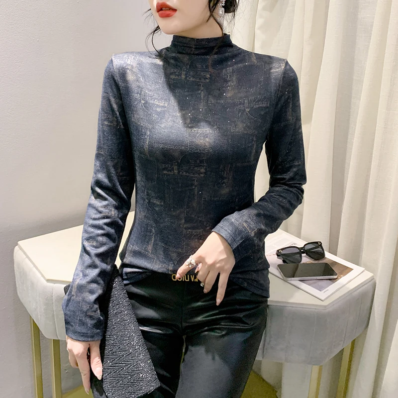 2024 New Fall Winter European Clothes Solid T-Shirt Chic Sexy Mock Neck Tie-dye Print Women's Tops Long Sleeve Slim Tees 312034
2024 New Fall Winter European Clothes Solid T-Shirt Chic Sexy Mock Neck Tie-dye Print Women's Tops Long Sleeve Slim Tees 312034