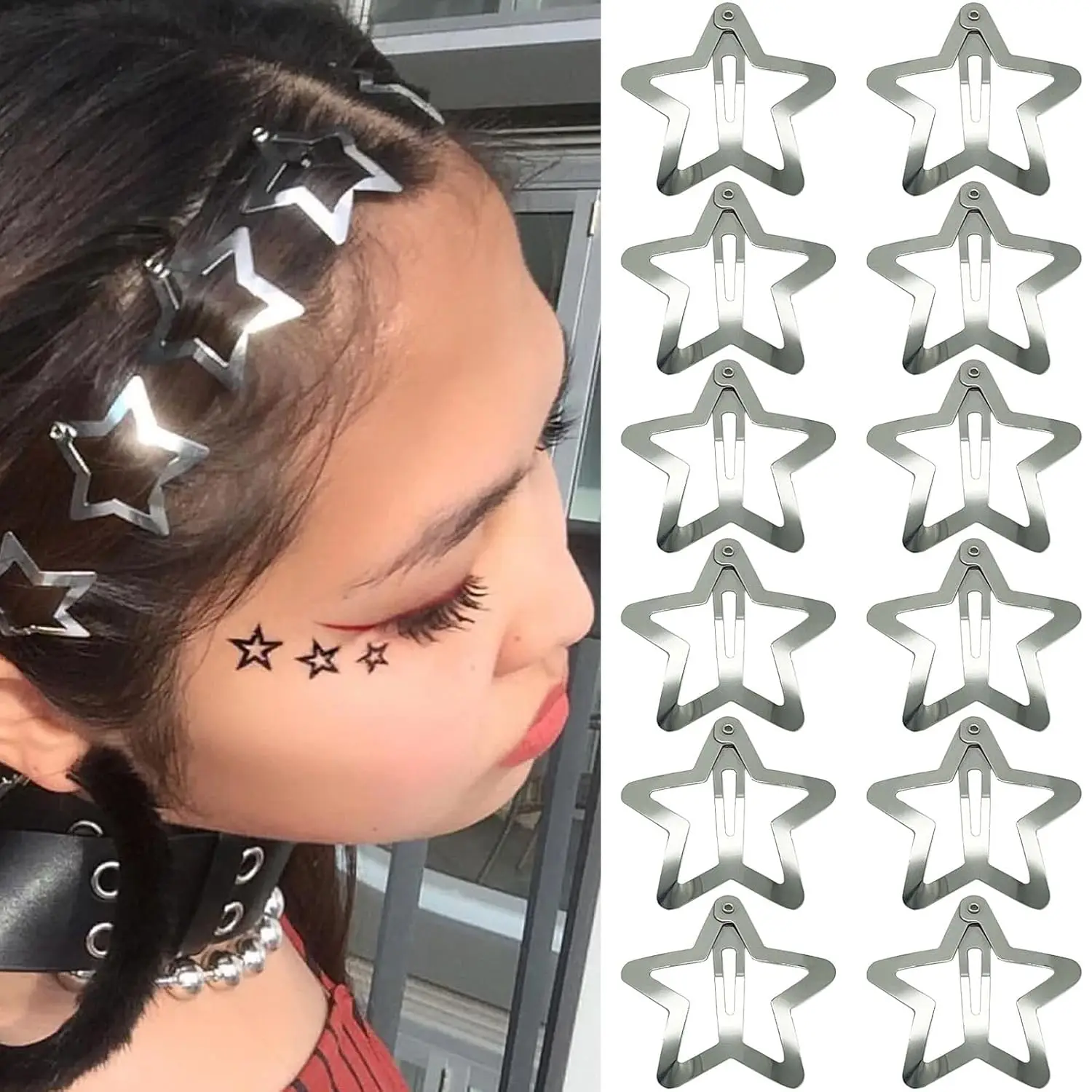 12 PCS 1.61" Silver Star Hair Clips Y2K Non Slip Snap Barrettes for Women
12 PCS 1.61" Silver Star Hair Clips Y2K Non Slip Snap Barrettes for Women