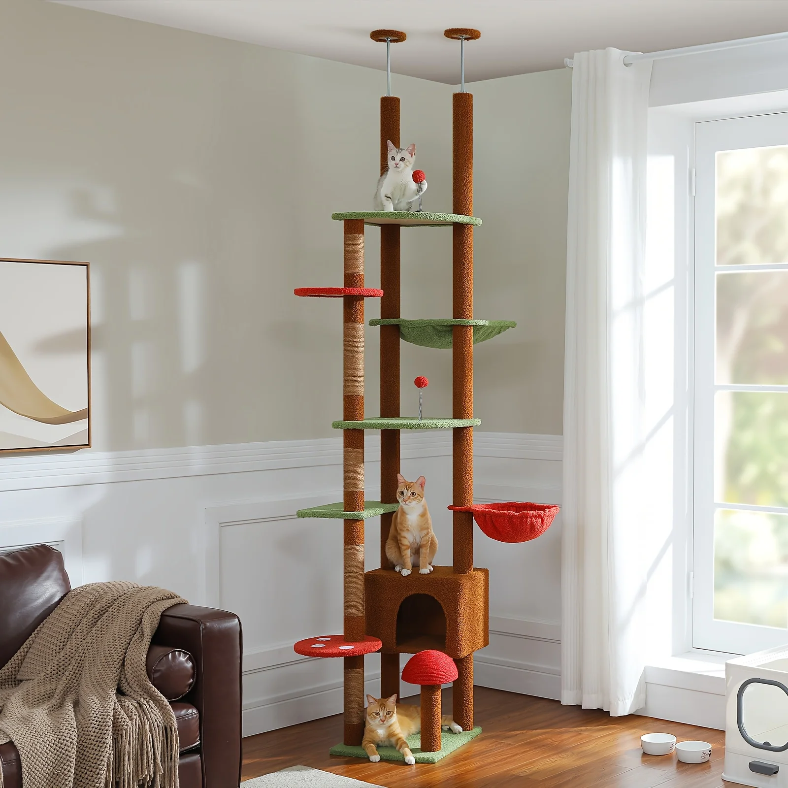 Adjustable 90.5''-100.4'' (230-252CM) Tall Cat Tree, Floor To Ceiling Cat Tree Tower With Cat Condo, Large Cat Tree For Indoor, Cat Hammock And Scratching Post, Cat Climbing Tree For Indoor Large Cats, Replacement Ball, Green, Brown, Pink, Black
Adjustable 90.5''-100.4'' (230-252CM) Tall Cat Tree, Floor To Ceiling Cat Tree Tower With Cat Condo, Large Cat Tree For Indoor, Cat Hammock And Scratching Post, Cat Climbing Tree For Indoor Large Cats, Replacement Ball, Green, Brown, Pink, Black
