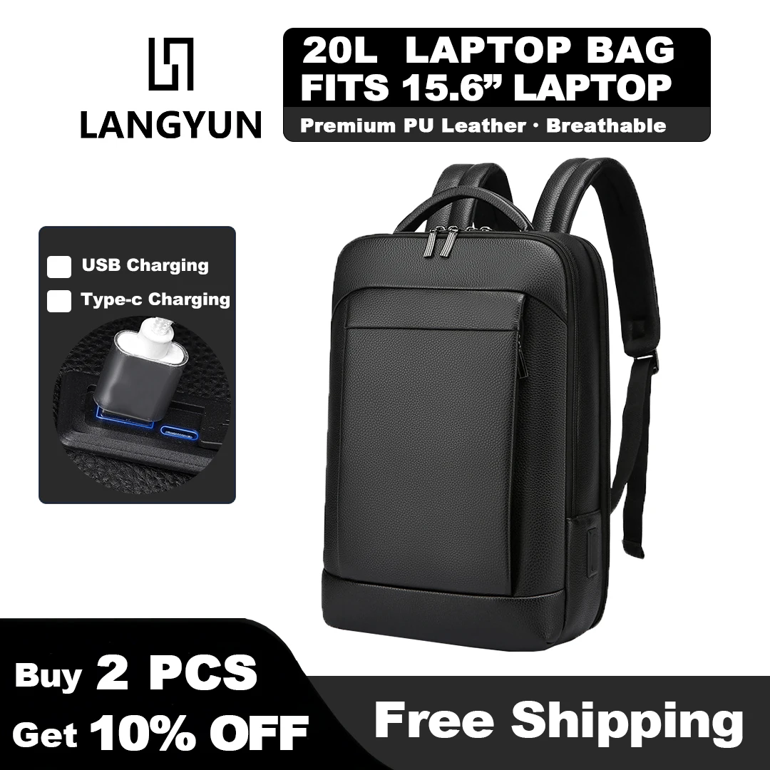 LANGYUN PU Leather Business Backpack for Men 15.6" Laptop Bag 180° Opening and USB Charging Port Large Capacity Work Travel Bags
LANGYUN PU Leather Business Backpack for Men 15.6" Laptop Bag 180° Opening and USB Charging Port Large Capacity Work Travel Bags