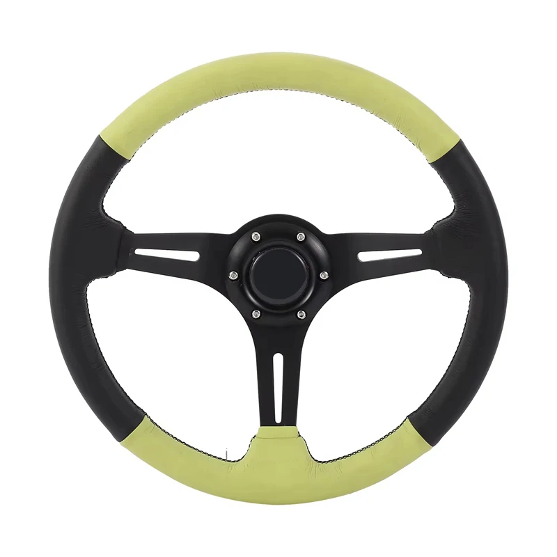350MM Black and Green Leather Sports Steering Wheel 6 Hole Racing Steering Wheel 74mm PCD
350MM Black and Green Leather Sports Steering Wheel 6 Hole Racing Steering Wheel 74mm PCD