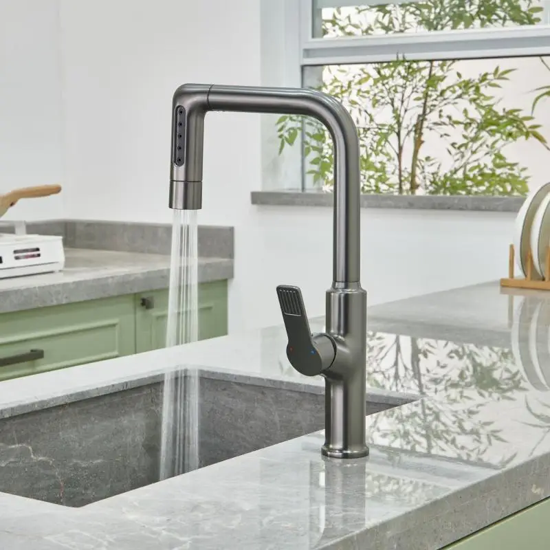 Gun gray kitchen faucet pull-out vegetable sink hot and cold copper splash proof sink balcony rotating
Gun gray kitchen faucet pull-out vegetable sink hot and cold copper splash proof sink balcony rotating