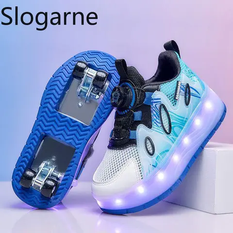 Girls Mesh Sports Roller Skates Shoes Children Summer New Deformation Shoes with Wheels Students Runaway Shoes Roller Sneakers
