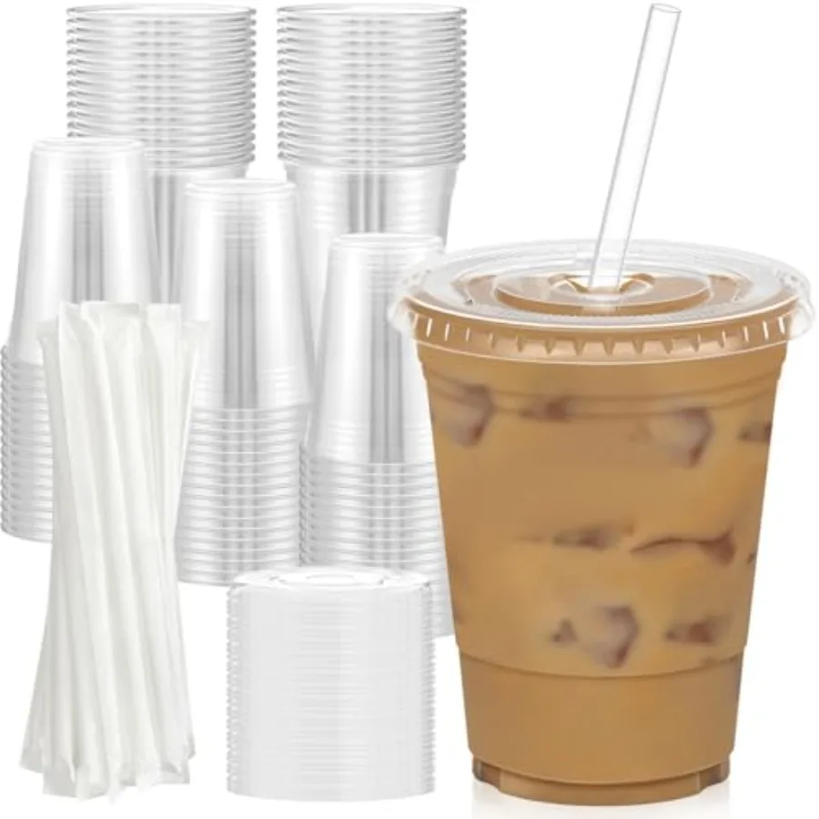 100 Pack - Clear Plastic Cups with Lids and Straws, Sturdy and Food Safe Iced Coffee Cups with lids, Disposable Plastic Smoothi
100 Pack - Clear Plastic Cups with Lids and Straws, Sturdy and Food Safe Iced Coffee Cups with lids, Disposable Plastic Smoothi