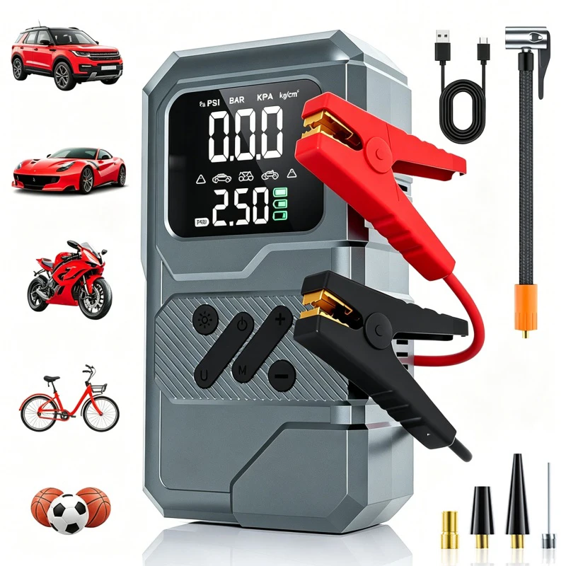 Multifunctional Portable Car Air Pump, Emergency Starting Power Supply, Bank All-In-One Machine, Pump For Cross-Border Use
Multifunctional Portable Car Air Pump, Emergency Starting Power Supply, Bank All-In-One Machine, Pump For Cross-Border Use