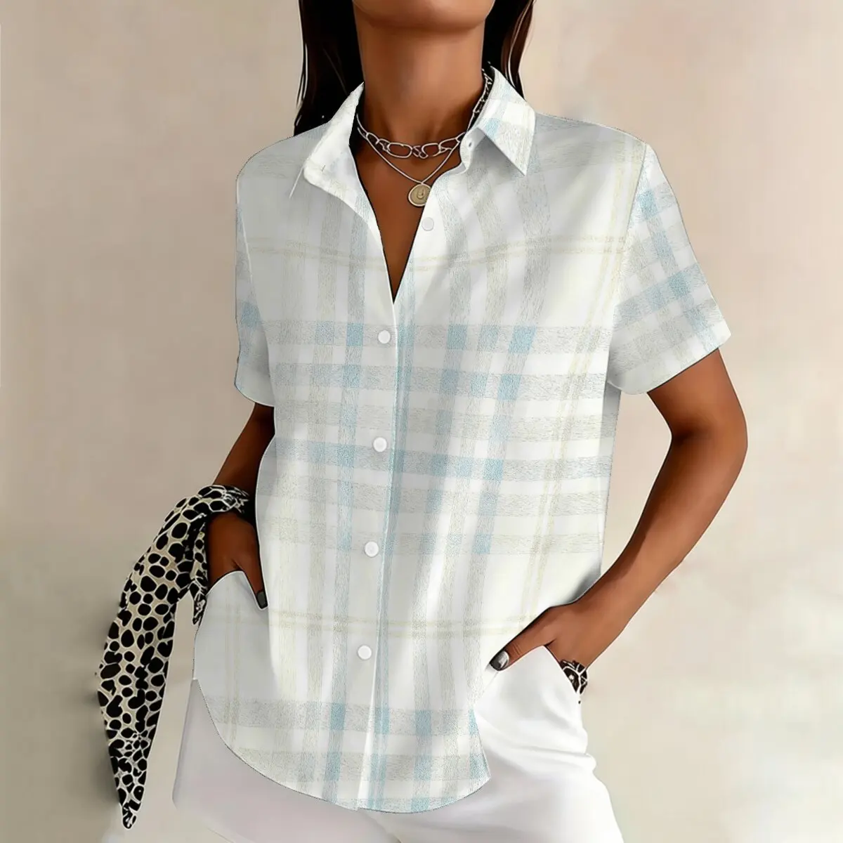 Personalized minimalist gradient checkered print summer women's plus size lapel short sleeved shirt fashionable versatile top
Personalized minimalist gradient checkered print summer women's plus size lapel short sleeved shirt fashionable versatile top