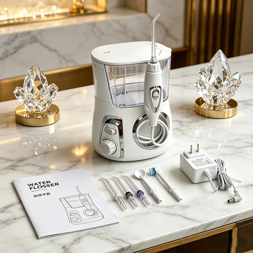 Professional High-End Countertop Oral Irrigator Water Flosser 5 Multifunctional Nozzles 10 Modes 800ML Tank Fresh Breath
Professional High-End Countertop Oral Irrigator Water Flosser 5 Multifunctional Nozzles 10 Modes 800ML Tank Fresh Breath