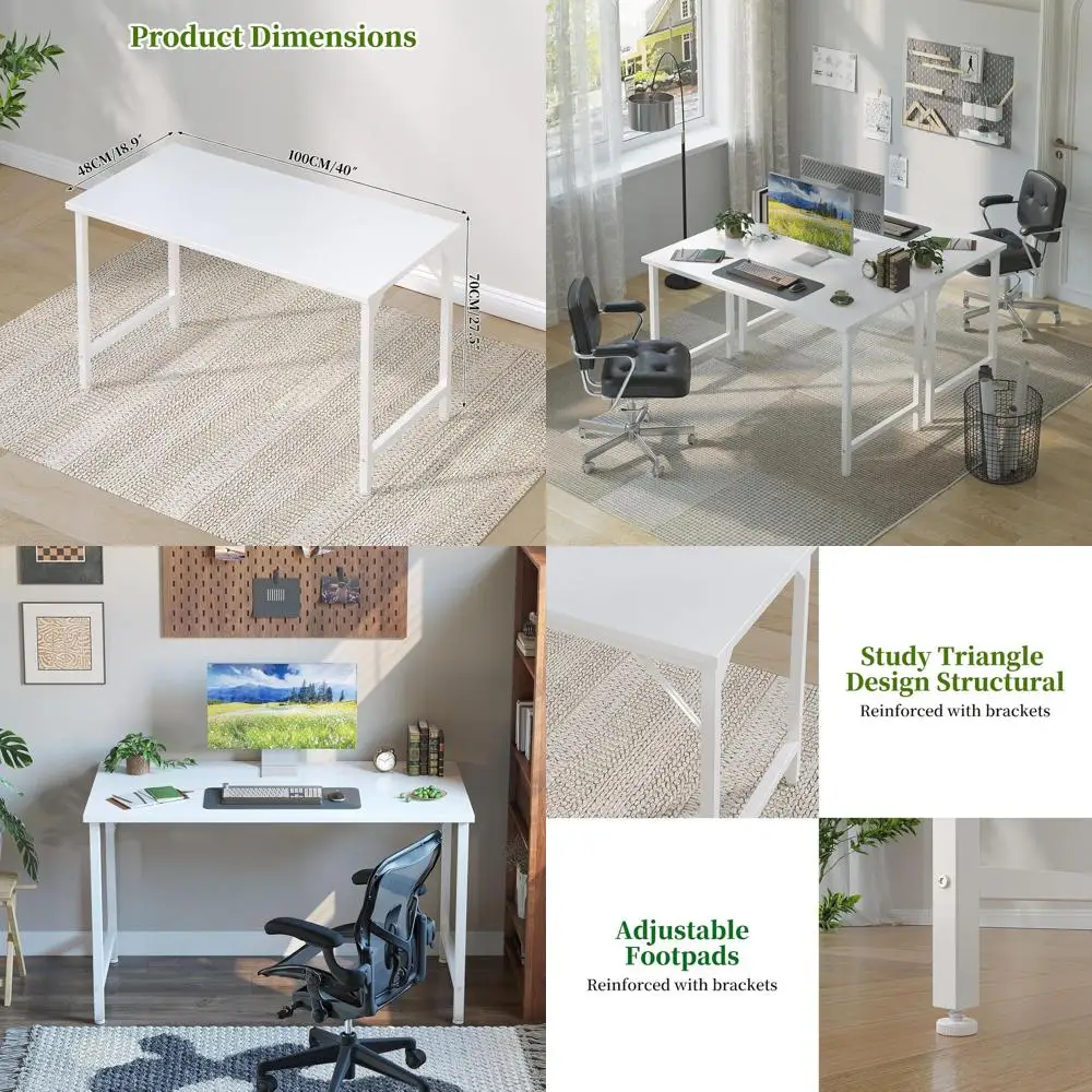 40 Compact Home Office Desk for Study, Writing, and PC Work, Adjustable Feet, White
40 Compact Home Office Desk for Study, Writing, and PC Work, Adjustable Feet, White