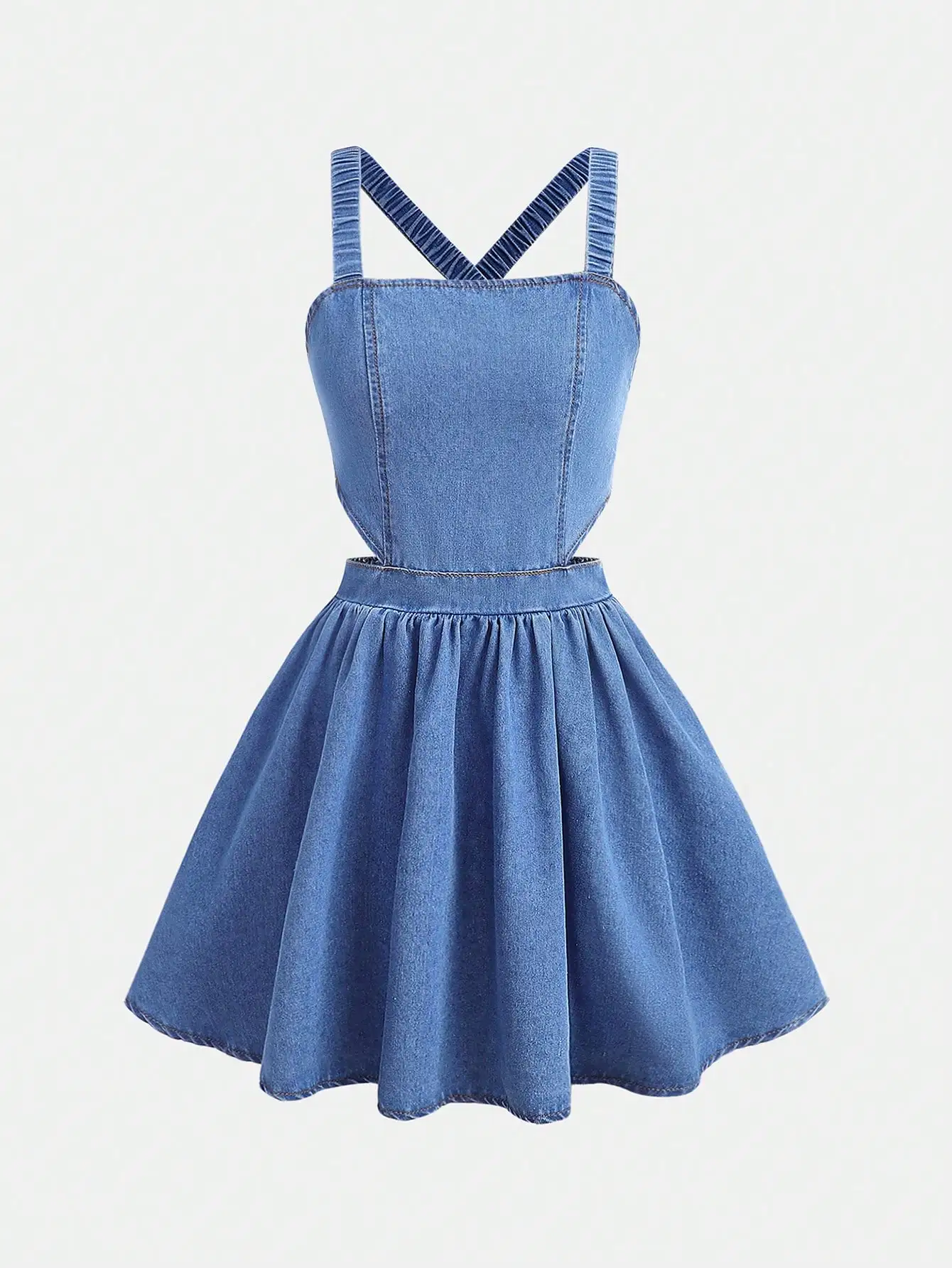 Denim Sleeveless Backless Dress With Bowknot Cross Back Flared Skirt Summer Casual Outfit
Denim Sleeveless Backless Dress With Bowknot Cross Back Flared Skirt Summer Casual Outfit