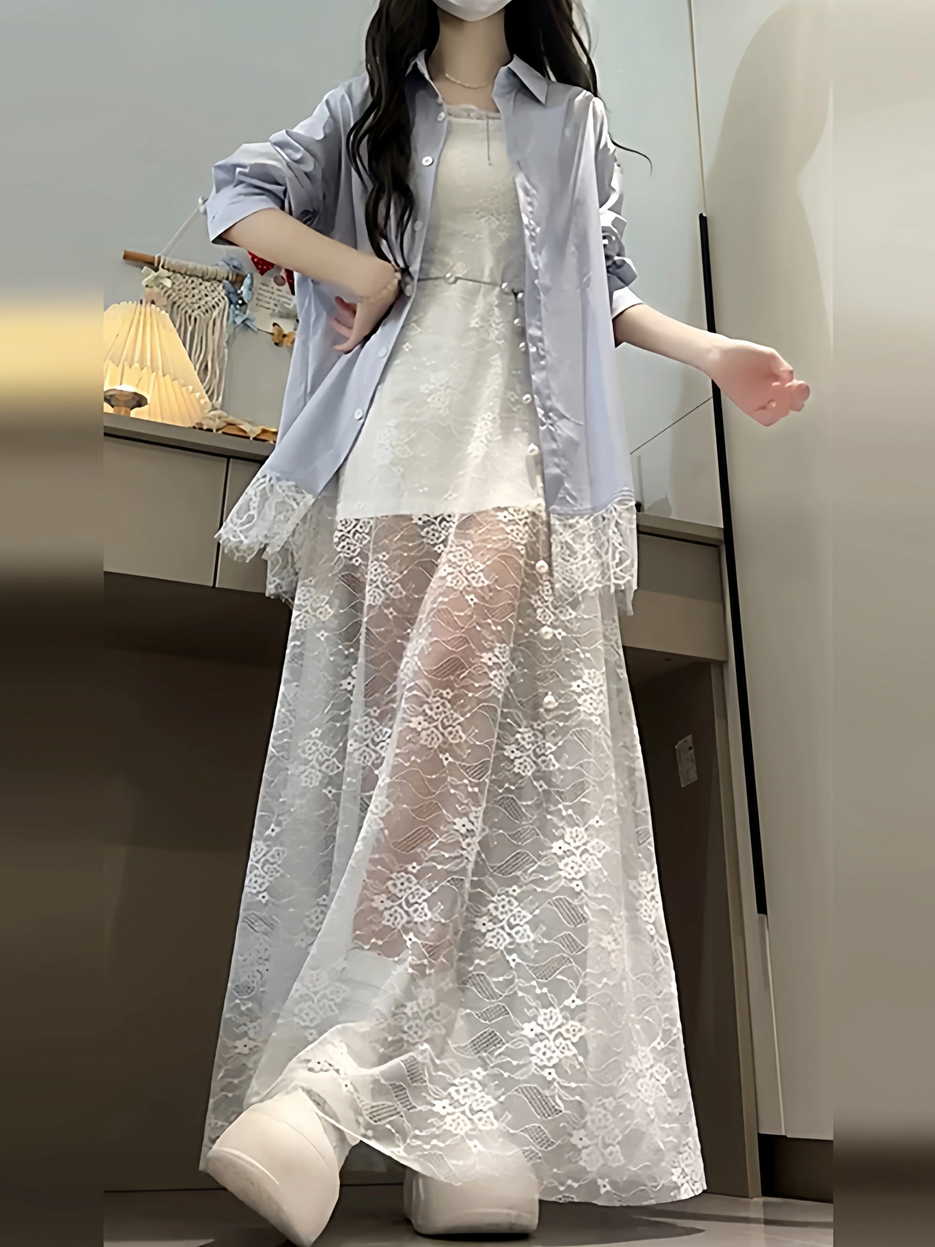 Summer Lace Splice Shirt And Halter Dress Two-Piece Set Women's Gentle Date Outfit Long Mesh Skirt College Style Long Sleeve
Summer Lace Splice Shirt And Halter Dress Two-Piece Set Women's Gentle Date Outfit Long Mesh Skirt College Style Long Sleeve