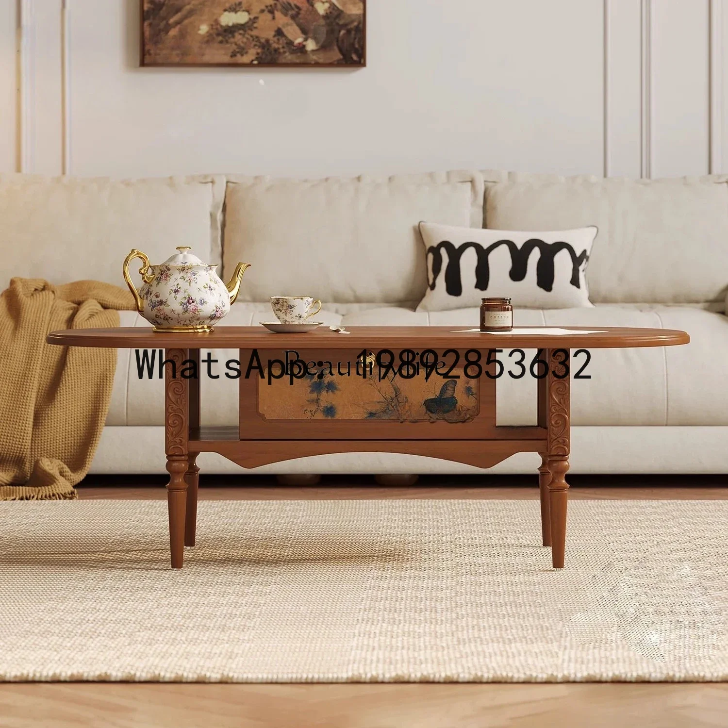 XL Medieval solid wood coffee table living room French retro teak color fragrant cloud yarn coffee table
XL Medieval solid wood coffee table living room French retro teak color fragrant cloud yarn coffee table