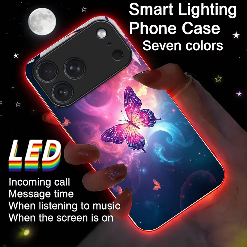 Colorful Butterfly Luminous Glass LED Call Light Up Flash Phone Case Cover For iPhone 17 Pro Max 16 Pro Max Air 17E 16E 15 14 13 12 11 Pro XS XR Max Plus 7 8 Plus SE Cover Case
Colorful Butterfly Luminous Glass LED Call Light Up Flash Phone Case Cover For iPhone 17 Pro Max 16 Pro Max Air 17E 16E 15 14 13 12 11 Pro XS XR Max Plus 7 8 Plus SE Cover Case