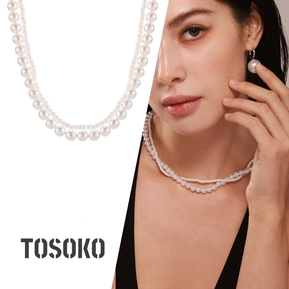 TOSOKO Double Layered Pearl Necklace Design Bead Necklace Earrings Rings Titanium Steel Jewelry P1330
TOSOKO Double Layered Pearl Necklace Design Bead Necklace Earrings Rings Titanium Steel Jewelry P1330