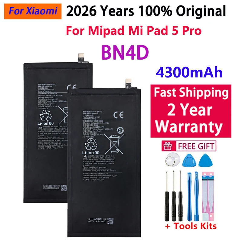 Fast Shipping 2026 Years 100% Original BN4D 4300mAh Replacement Battery For Xiaomi Mipad Mi Pad 5 Pro Mobile Phone Batteries
Fast Shipping 2026 Years 100% Original BN4D 4300mAh Replacement Battery For Xiaomi Mipad Mi Pad 5 Pro Mobile Phone Batteries