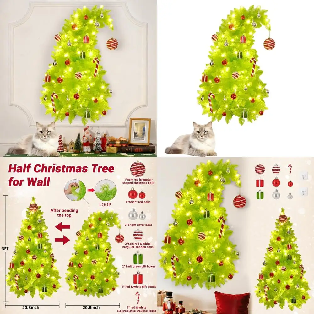 3-Foot Tall Bendable Half Christmas Tree with Lights and Ornaments for Window or Door, Ideal for Pet Owners and DIY Decor
3-Foot Tall Bendable Half Christmas Tree with Lights and Ornaments for Window or Door, Ideal for Pet Owners and DIY Decor