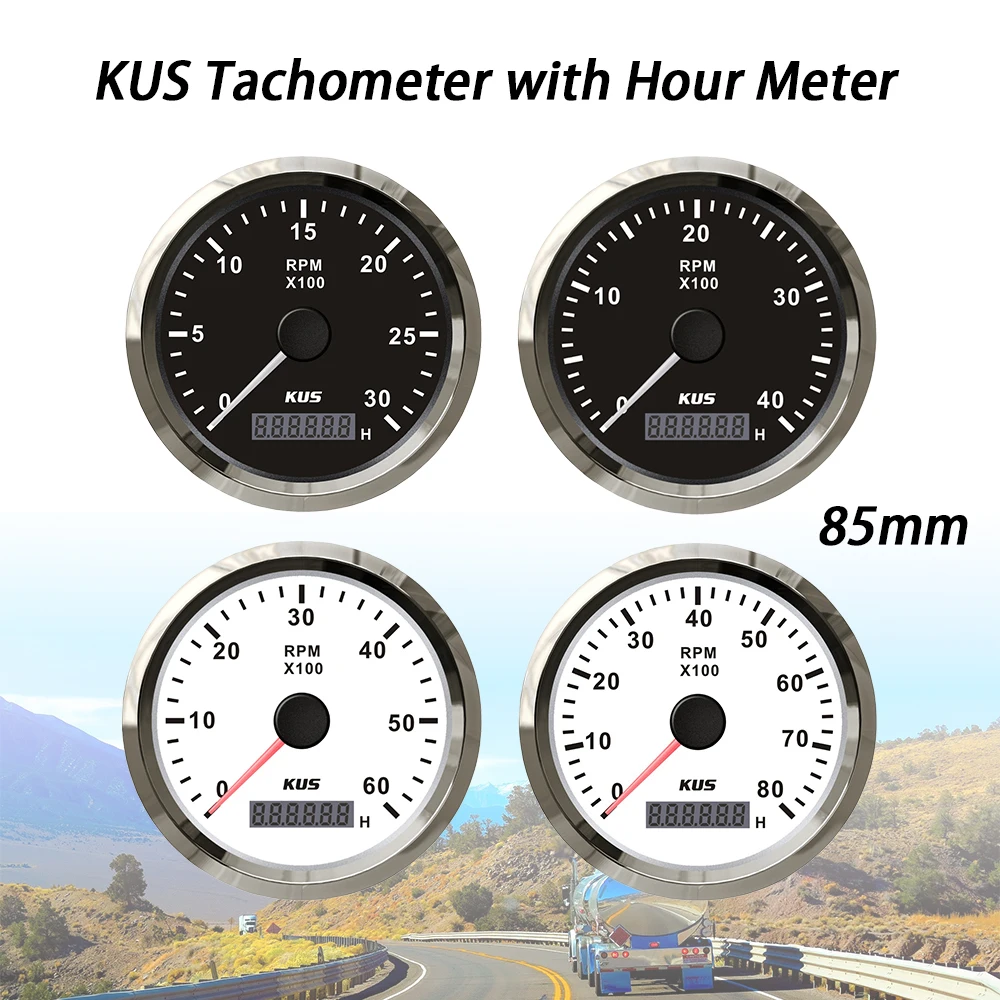 KUS Digital 85mm Tachometer 0-3000 0-4000 0-6000 0-8000 RPM REV Counter Gauge with Hour Meter with Backlight for Car Marine
KUS Digital 85mm Tachometer 0-3000 0-4000 0-6000 0-8000 RPM REV Counter Gauge with Hour Meter with Backlight for Car Marine