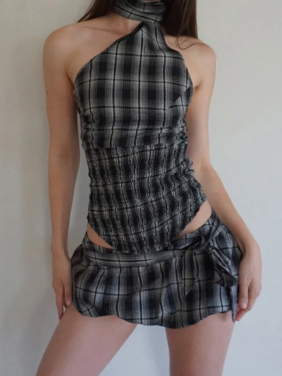 Women Y2K 2 Piece Bubble Skirt Outfit Set Plaid Halter Tank Top and Puff Mini Skirt with Belt Cute Party Clubwear
Women Y2K 2 Piece Bubble Skirt Outfit Set Plaid Halter Tank Top and Puff Mini Skirt with Belt Cute Party Clubwear