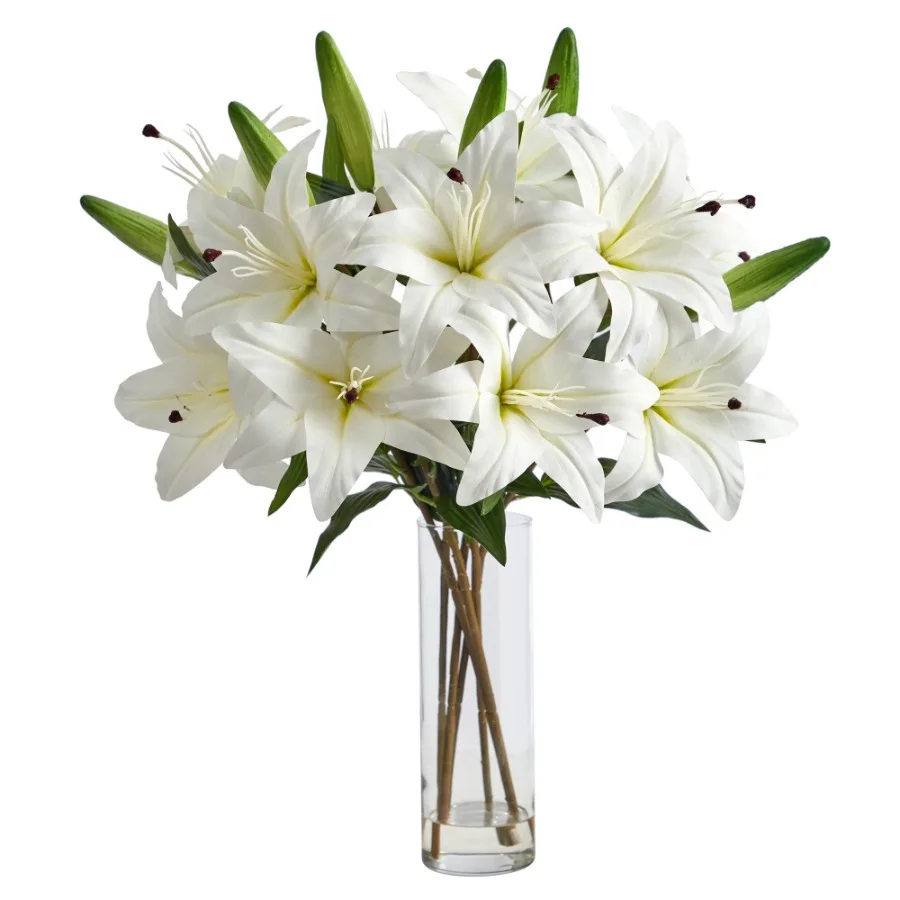25in. Artificial Lily Arrangement with Cylinder Glass Vase White
25in. Artificial Lily Arrangement with Cylinder Glass Vase White