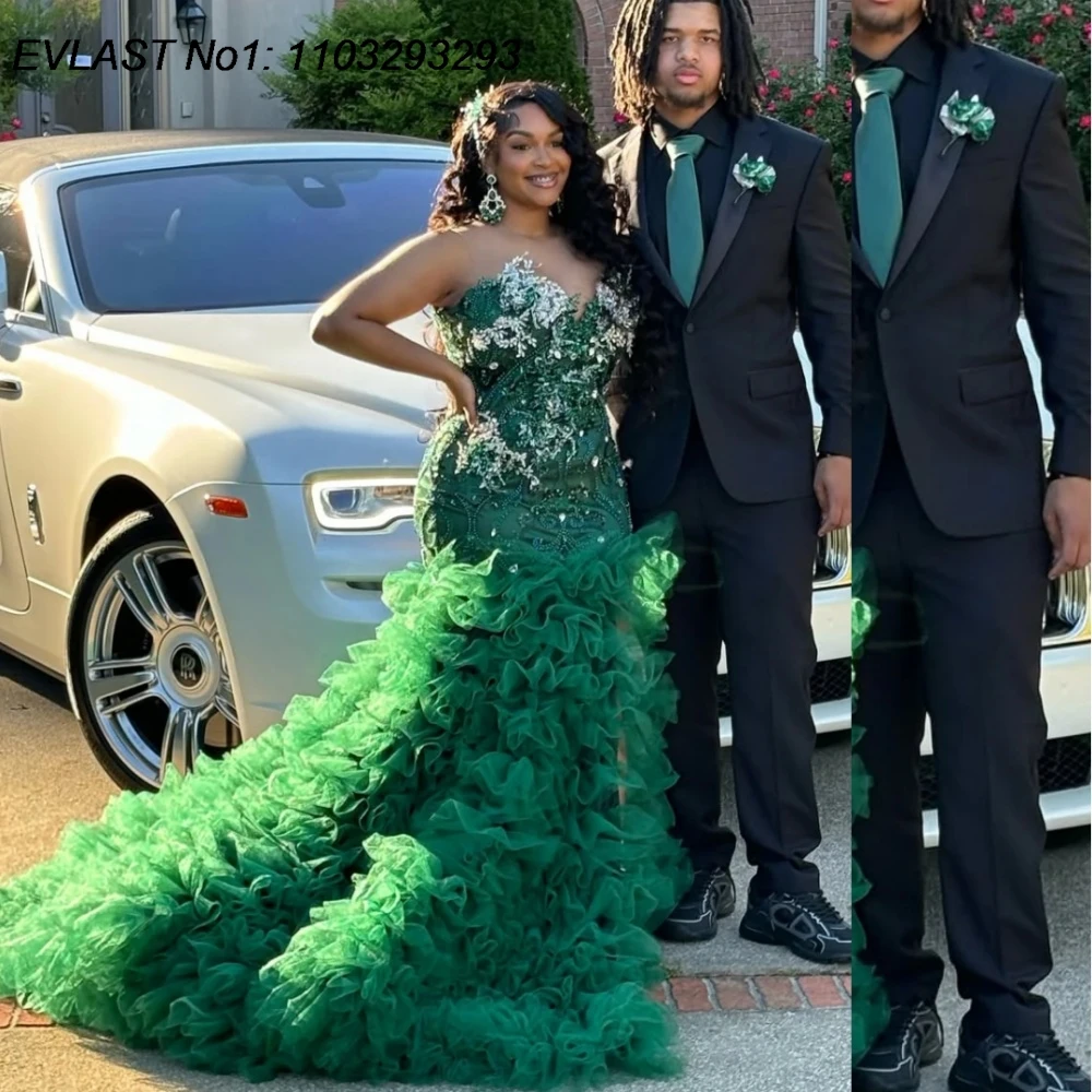 EVLAST Customized Sparkly Green Mermaid Prom Dress Aso Ebi Diamond Crystal Beaded Ruffles Black Girls Party Gown Gala Dress FP46
EVLAST Customized Sparkly Green Mermaid Prom Dress Aso Ebi Diamond Crystal Beaded Ruffles Black Girls Party Gown Gala Dress FP46